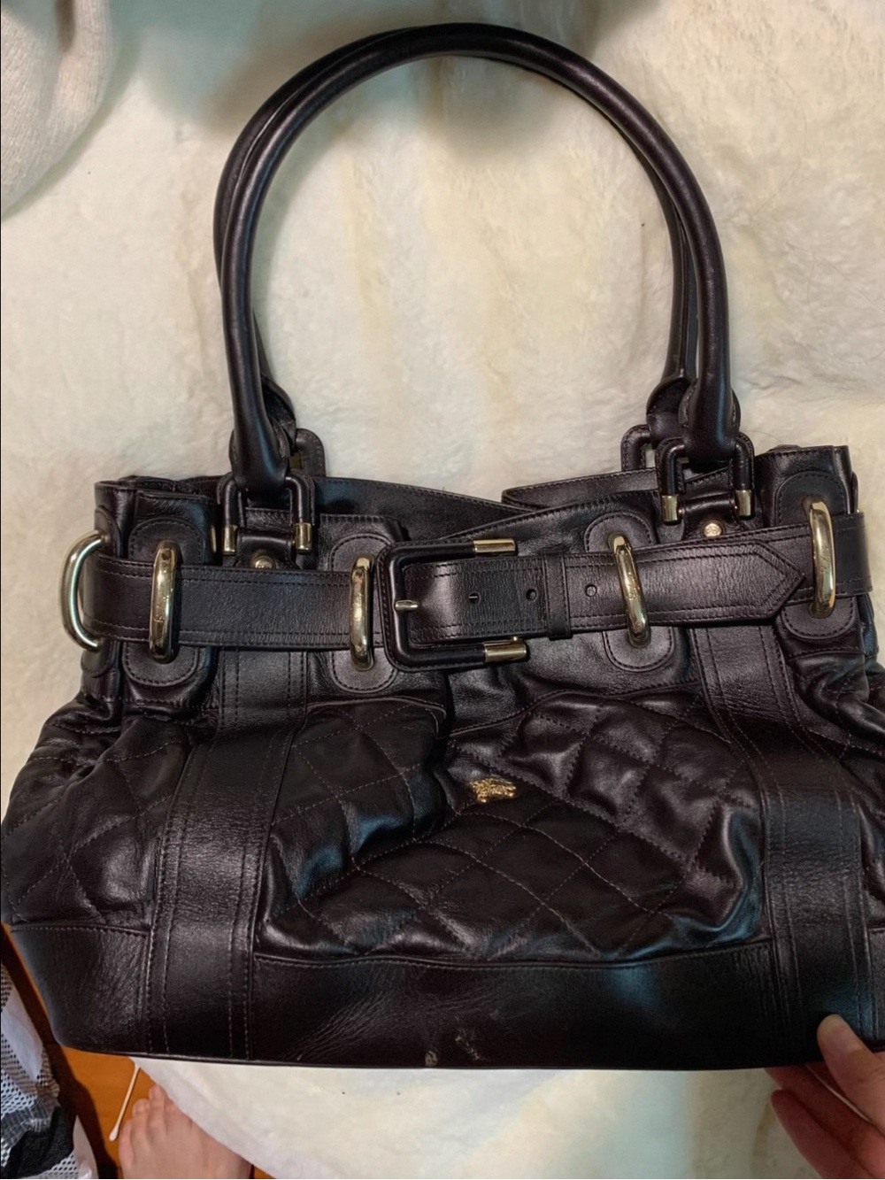 Authentic Burberry Dark Brown Quilted Leather Handbag w/ Dust Bag - Picture 10 of 11